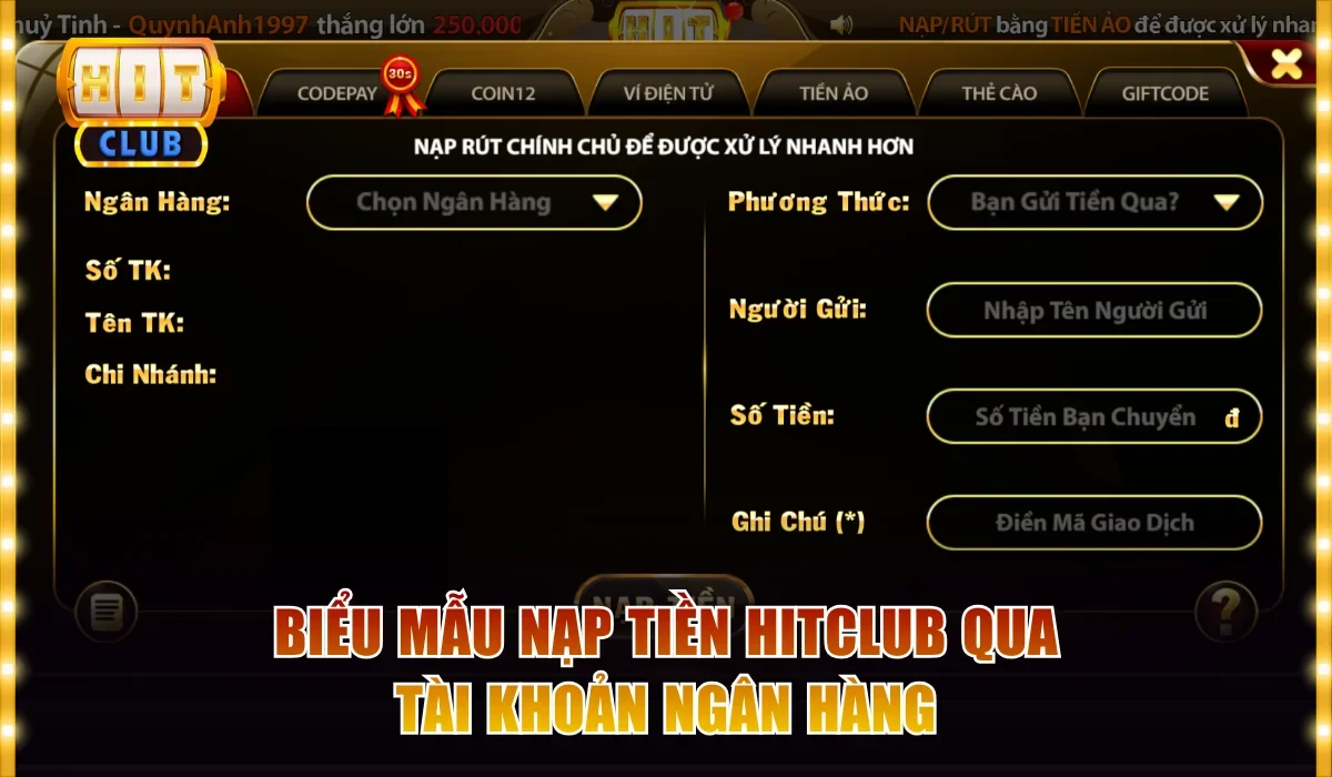 Nạp tiền Hitclub 2 bieu mau nap tien hitclub qua tai khoan ngan hang