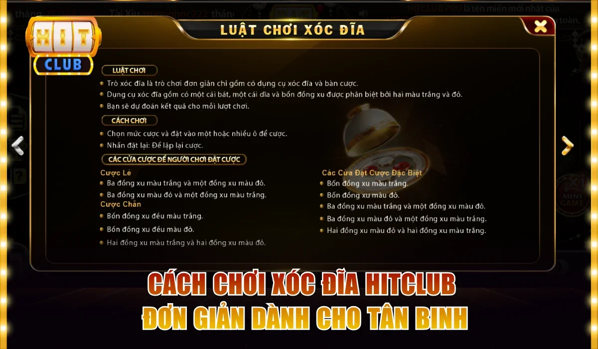 Cách chơi Xóc đĩa Hitclub đơn giản dành cho tân binh