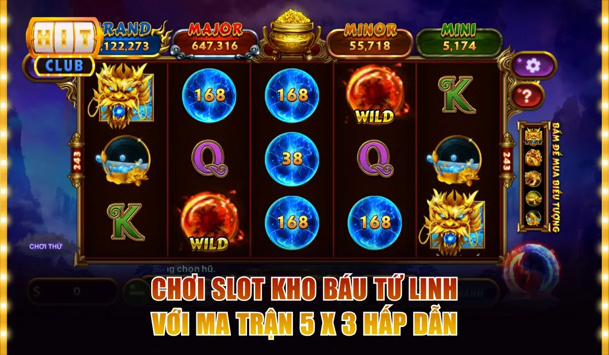 Chơi slot Kho Báu Tứ Linh Hitclub với ma trận 5 x 3 hấp dẫn